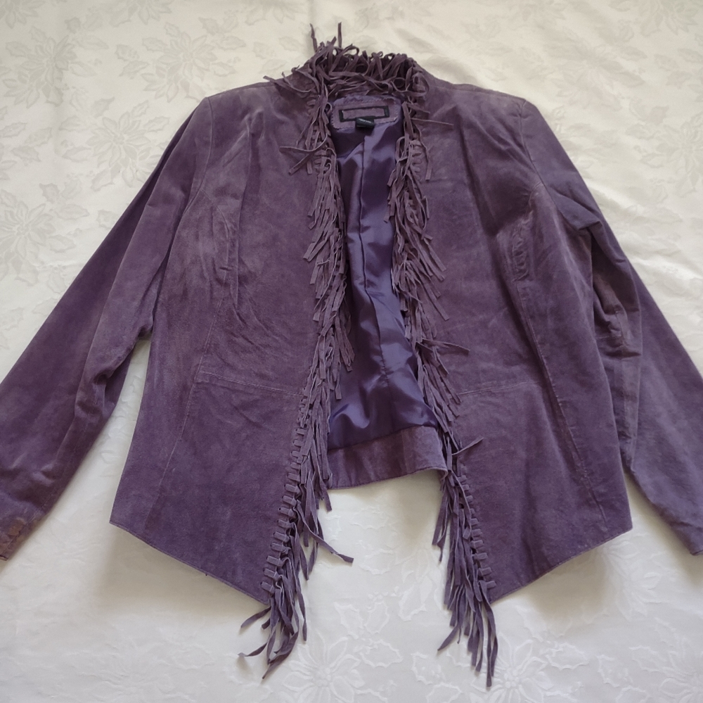 Leather suede fringe purple jacket Vintage